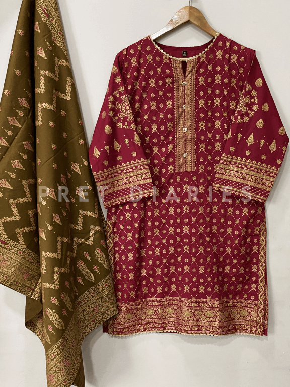 Maroon Printed 3 pc  - 54225
