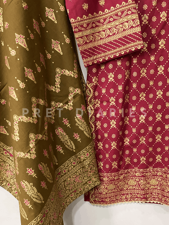 Maroon Printed 3 pc  - 54225