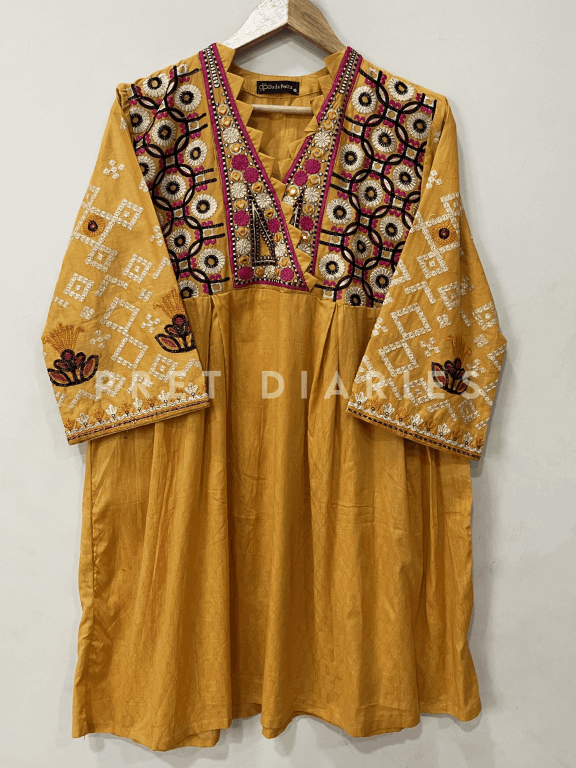 Mustard Embroidered Frock - 54250