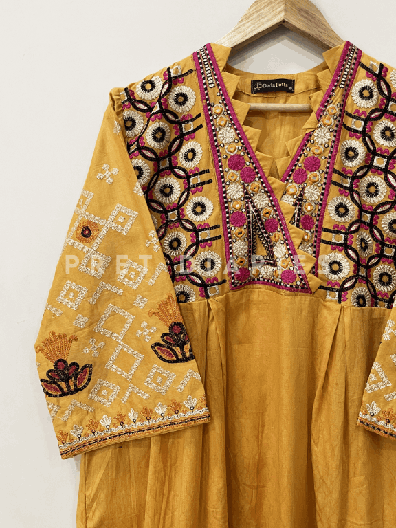 Mustard Embroidered Frock - 54250
