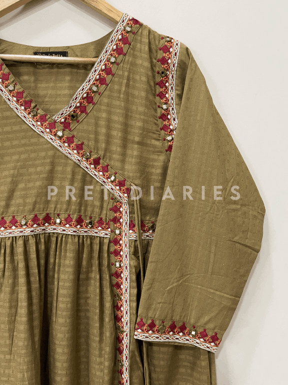 Green Embroidered Frock - 54249