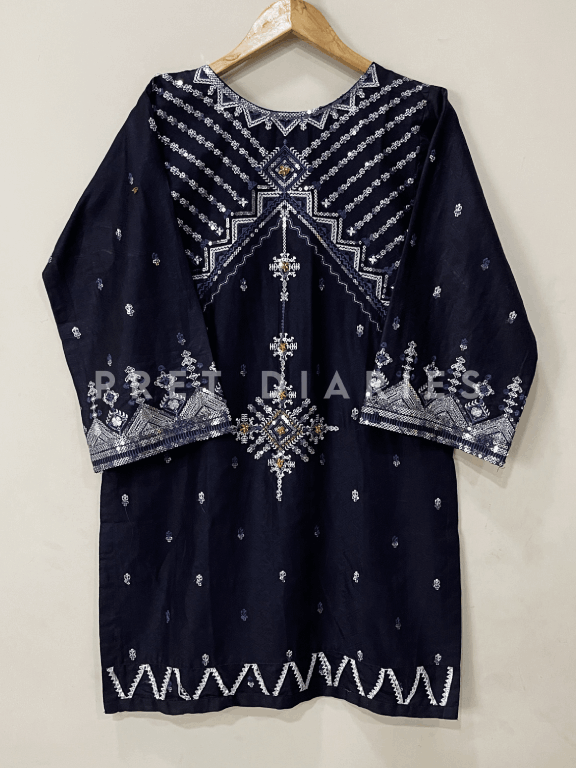 Navy Embroidered Kurta - 54248