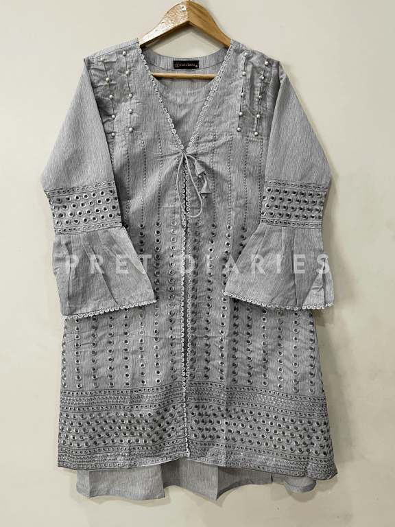 Grey Embroidered Frock - 54247