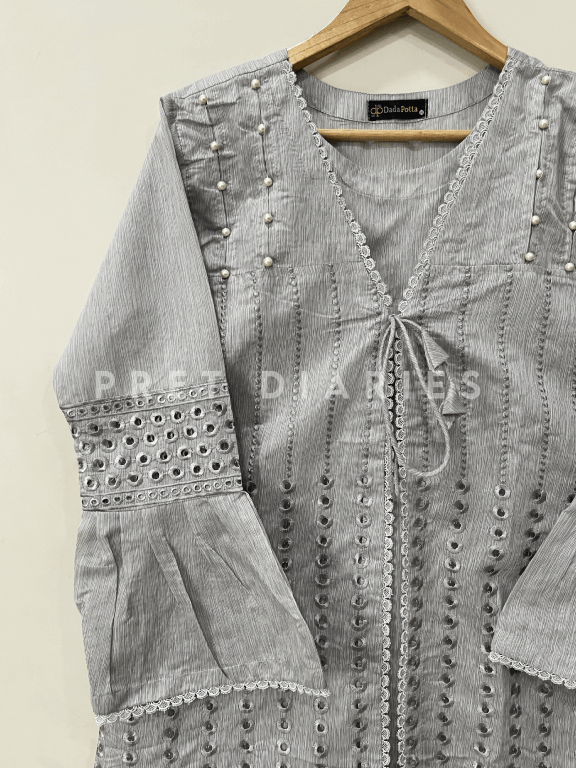Grey Embroidered Frock - 54247