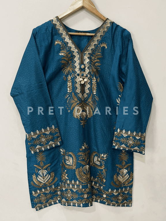Midnight Blue Embroidered Kurta - 54245