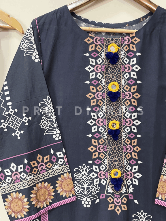 Navy Printed Kurta - 54285