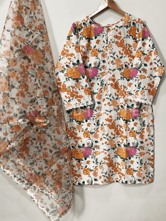 White Digital Printed 3 pc - 54313