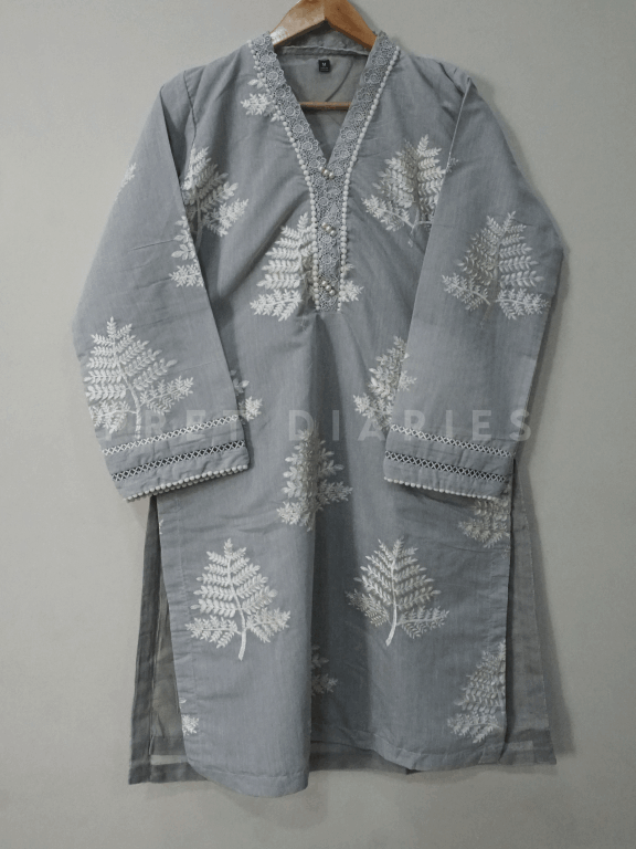 Grey Embroidered Kurta - 54335