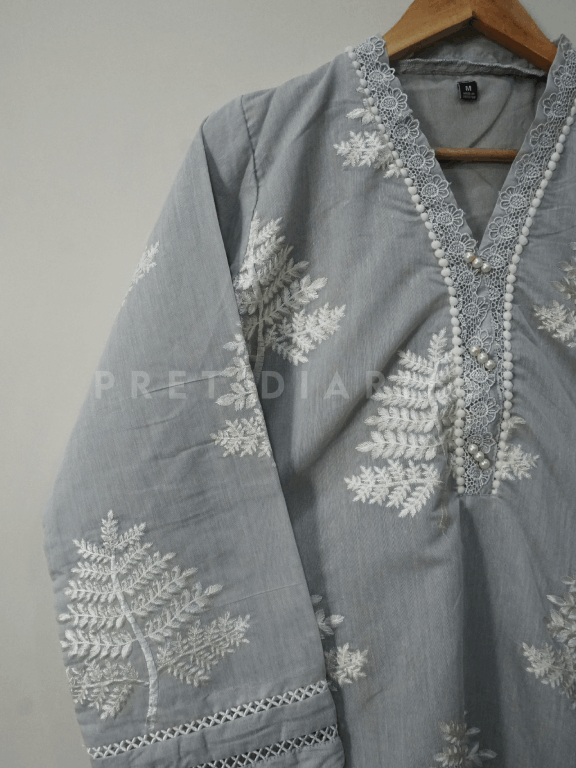 Grey Embroidered Kurta - 54335