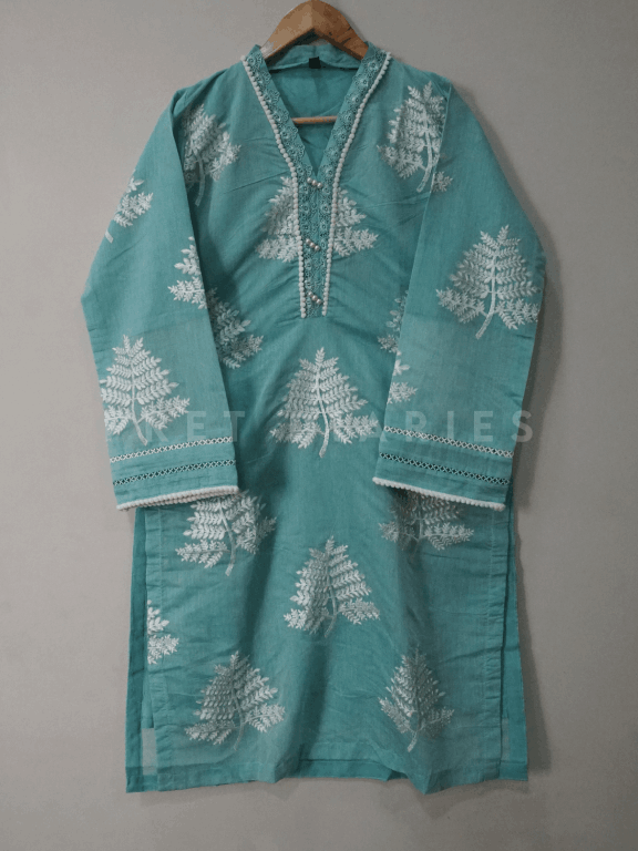 Green Embroidered Kurta - 54335