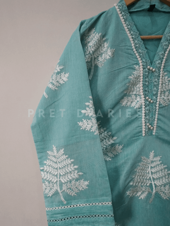 Green Embroidered Kurta - 54335
