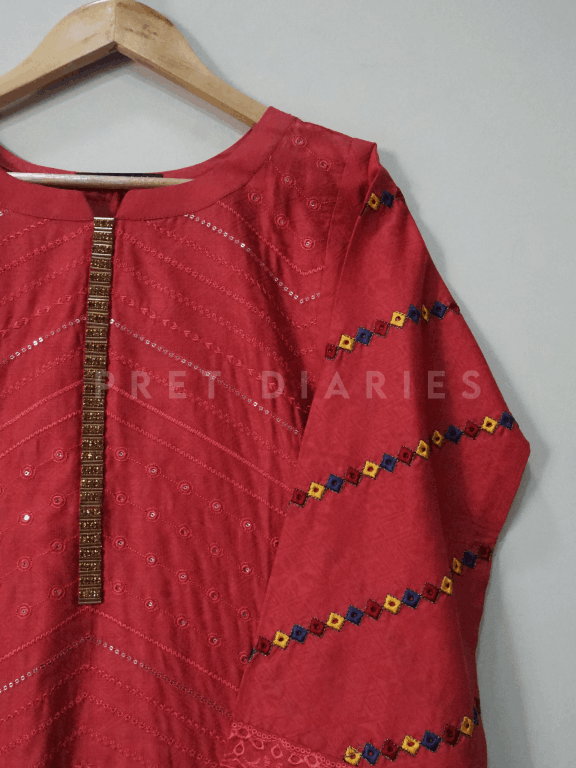 Pink Embroidered Kurta - 54341