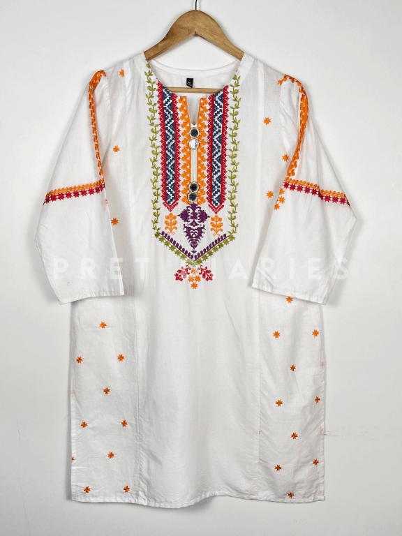 White Embroidered Kurta  - 54198