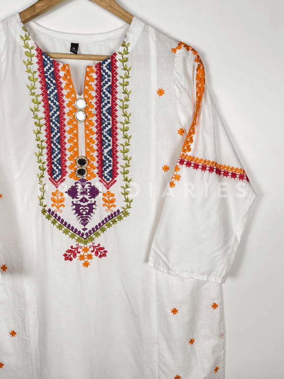 White Embroidered Kurta  - 54198