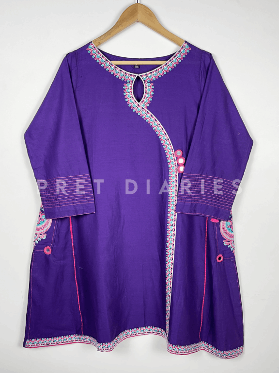 Purple Embroidered Frock  - 54196