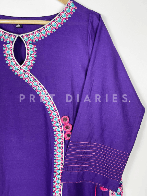 Purple Embroidered Frock  - 54196