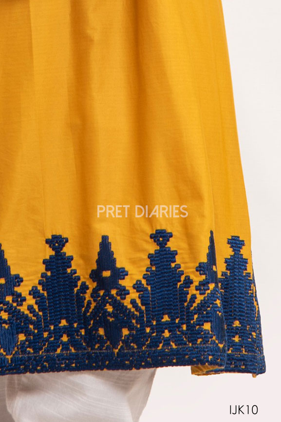 Mustard Aline Embroidered Sleeves Kurta For Women IJK10