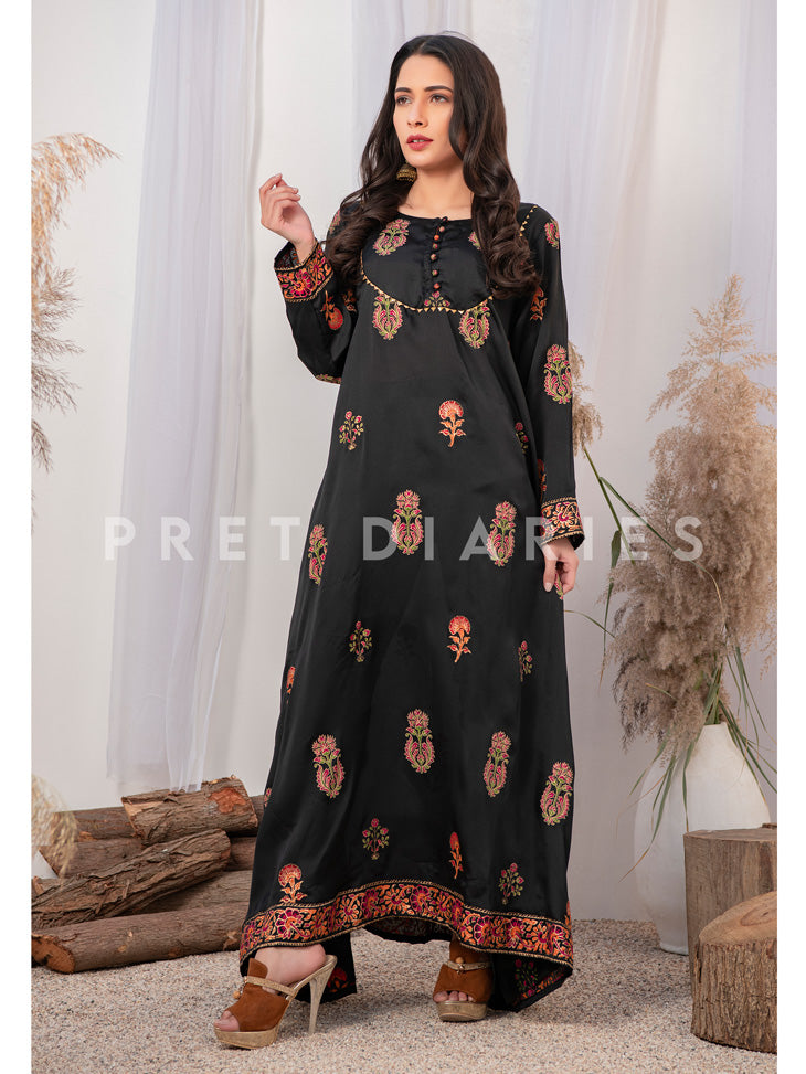 Black Silk Printed Long Kurta - 52633