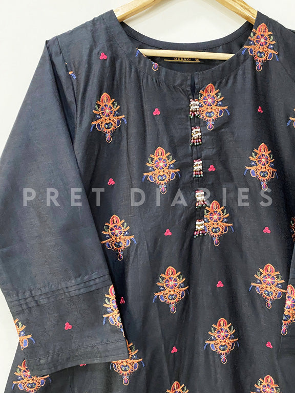 Black Embroidered Frock - 53103