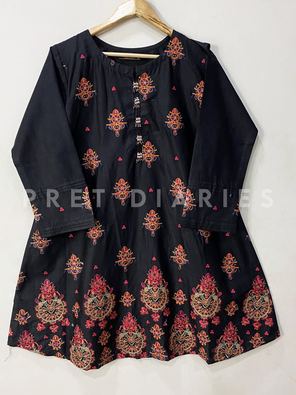 Black Embroidered Frock - 53103