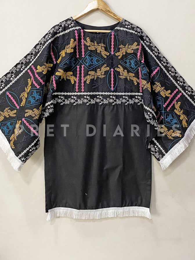 Black Embroidered Fusion Kurta - 53102