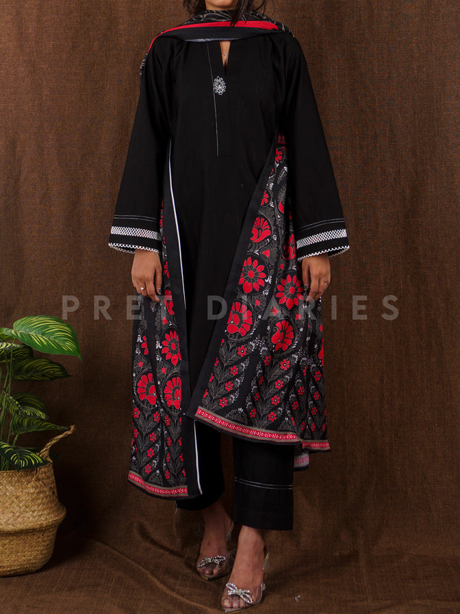 Black Khaddar 3 pc - 54814