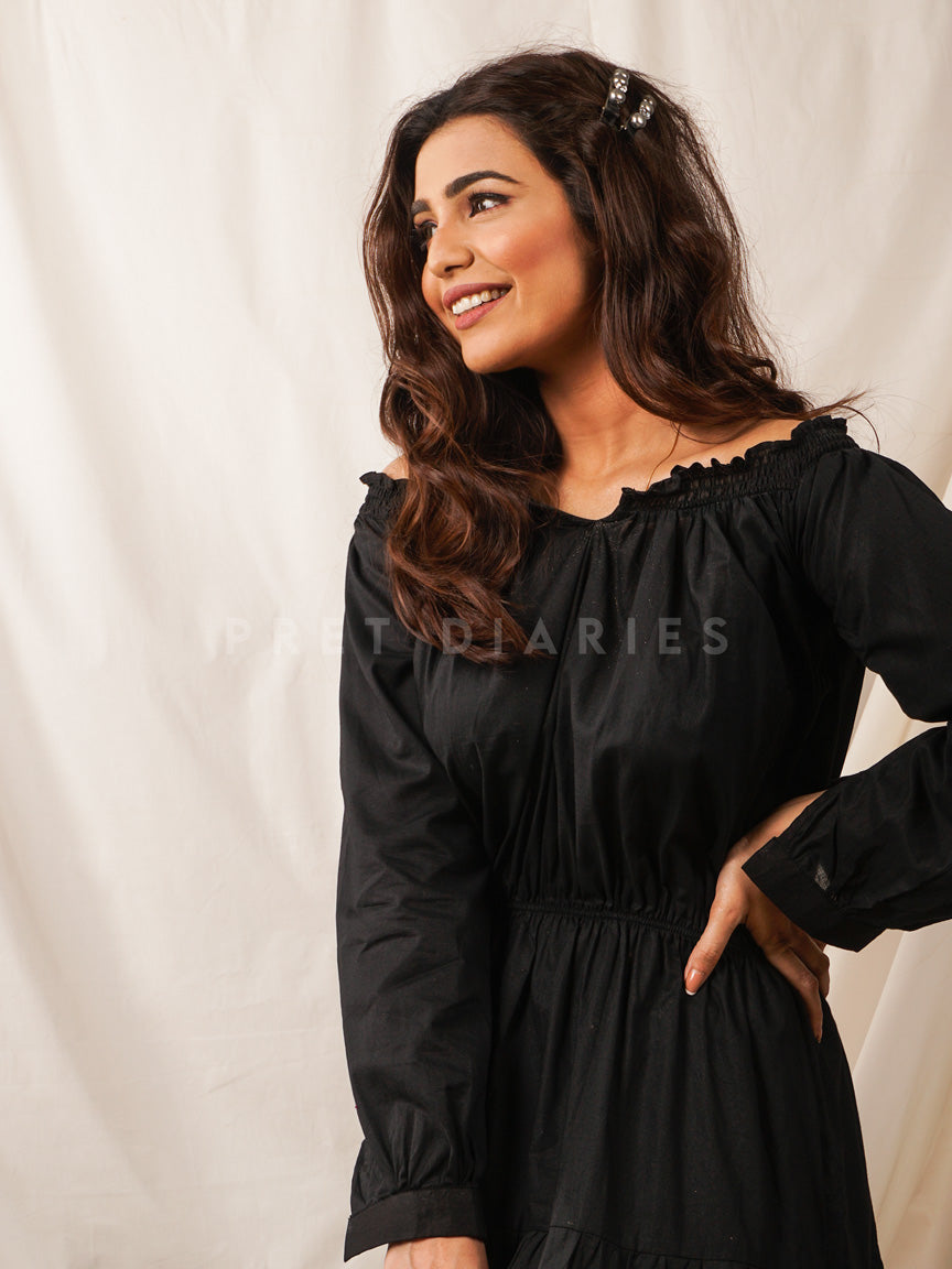Black Off Shoulder Long Frock - 54509