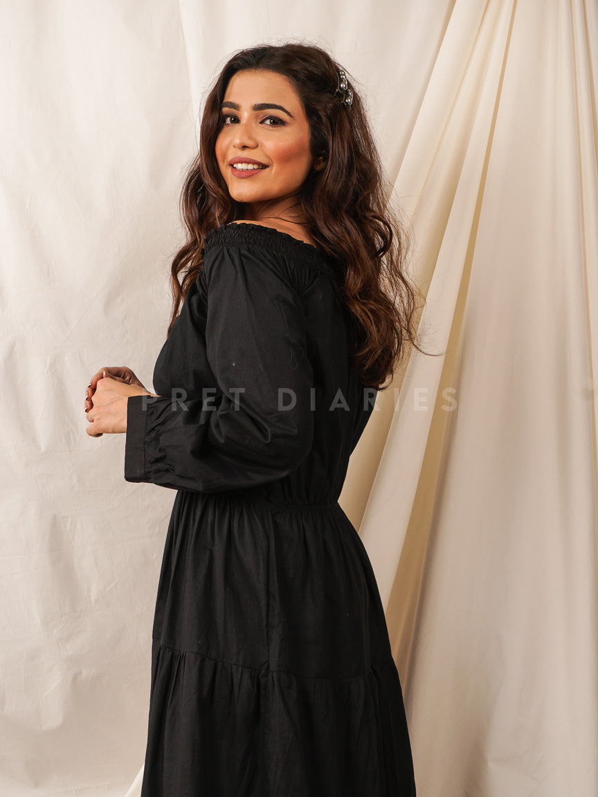 Black Off Shoulder Long Frock - 54509