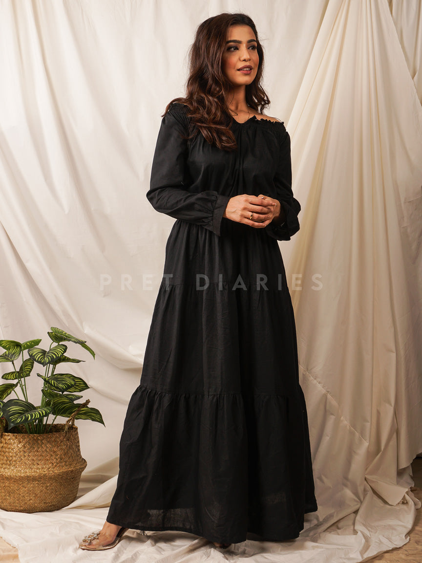 Black Off Shoulder Long Frock - 54509