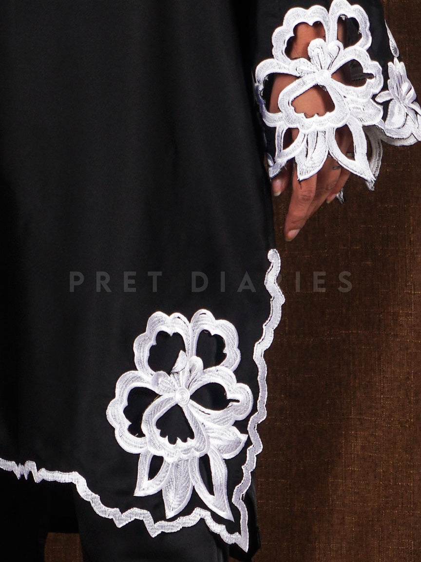 Black Cutwork Silk 2 pc - 54857