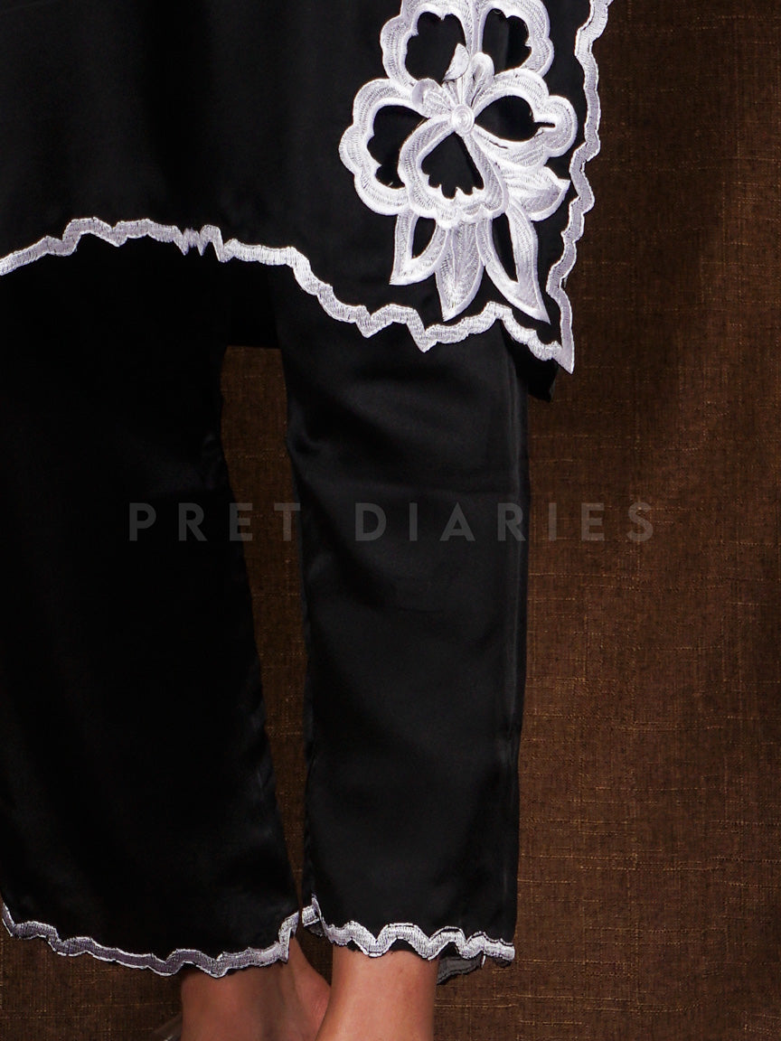 Black Cutwork Silk 2 pc - 54857