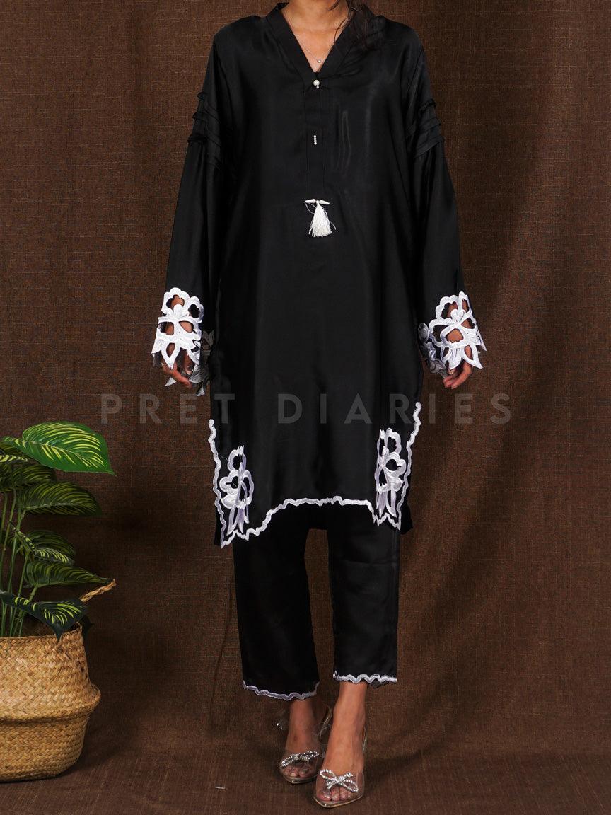Black Cutwork Silk 2 pc - 54857