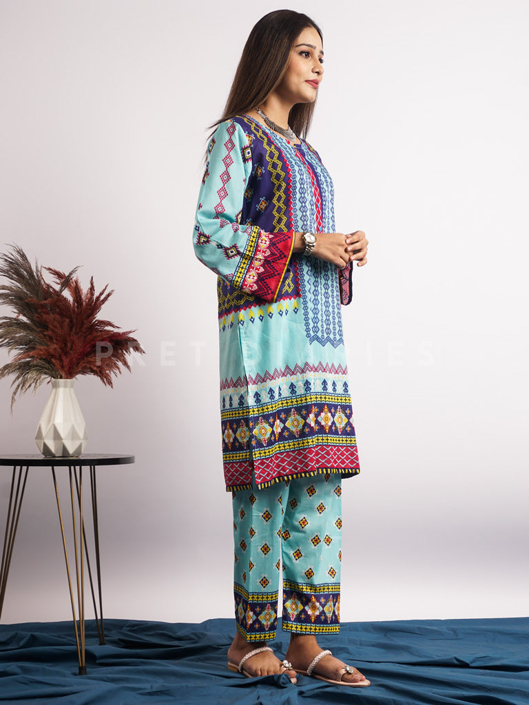 Blue Lawn Printed 2 pc - 54514