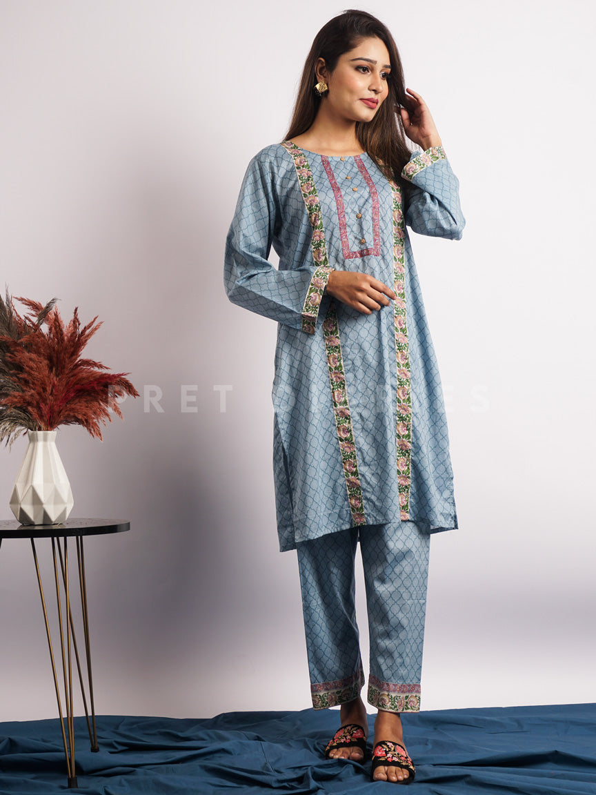 Blue Lawn Printed 2 pc - 54515