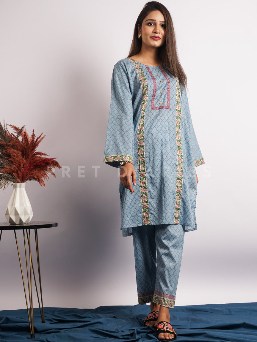 Blue Lawn Printed 2 pc - 54515