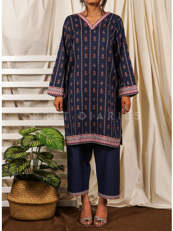 Blue Khaddar Printed 2 pc - 54746