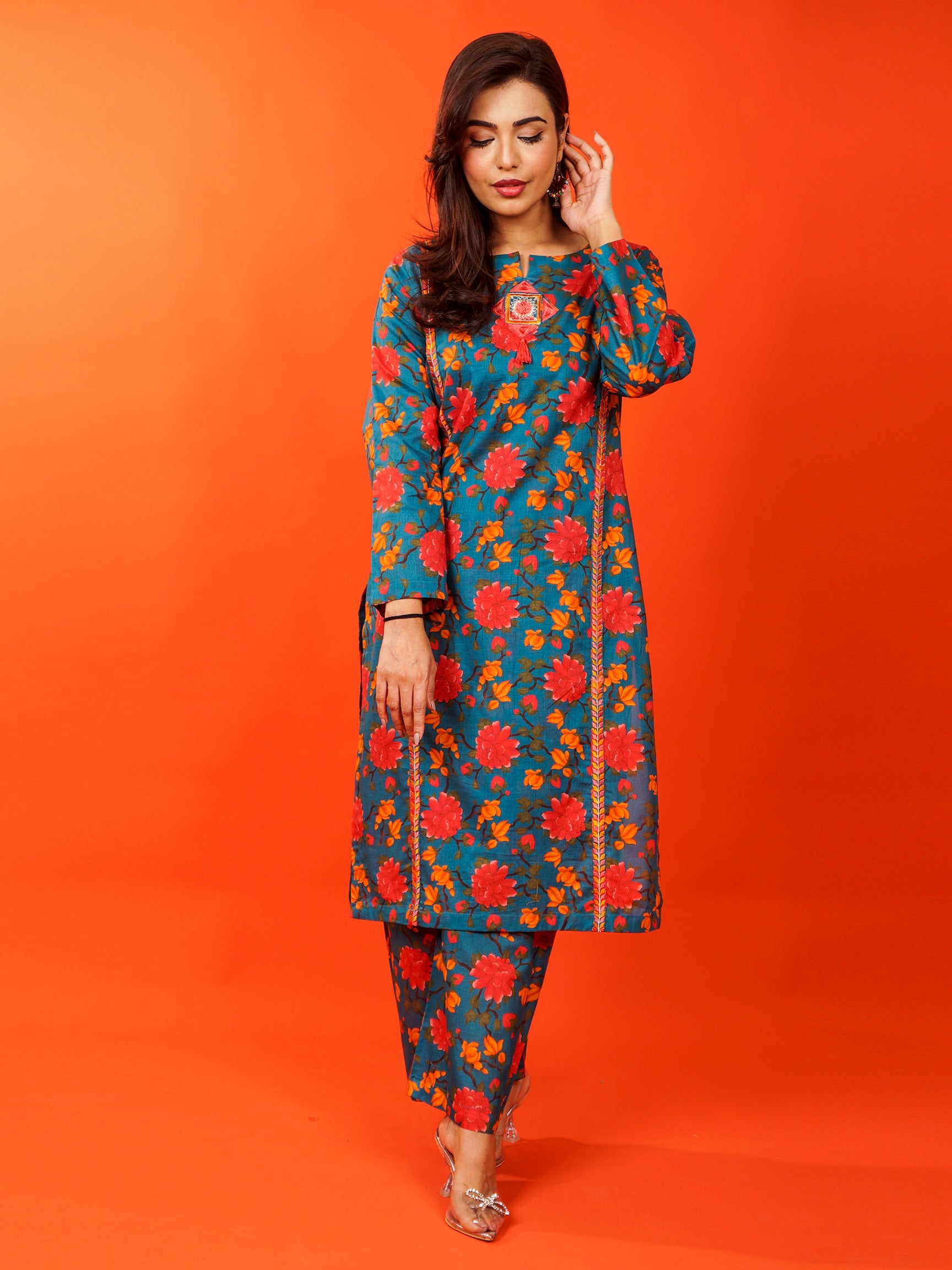 Blue Digital Printed Embroidered 2 pc - 54804