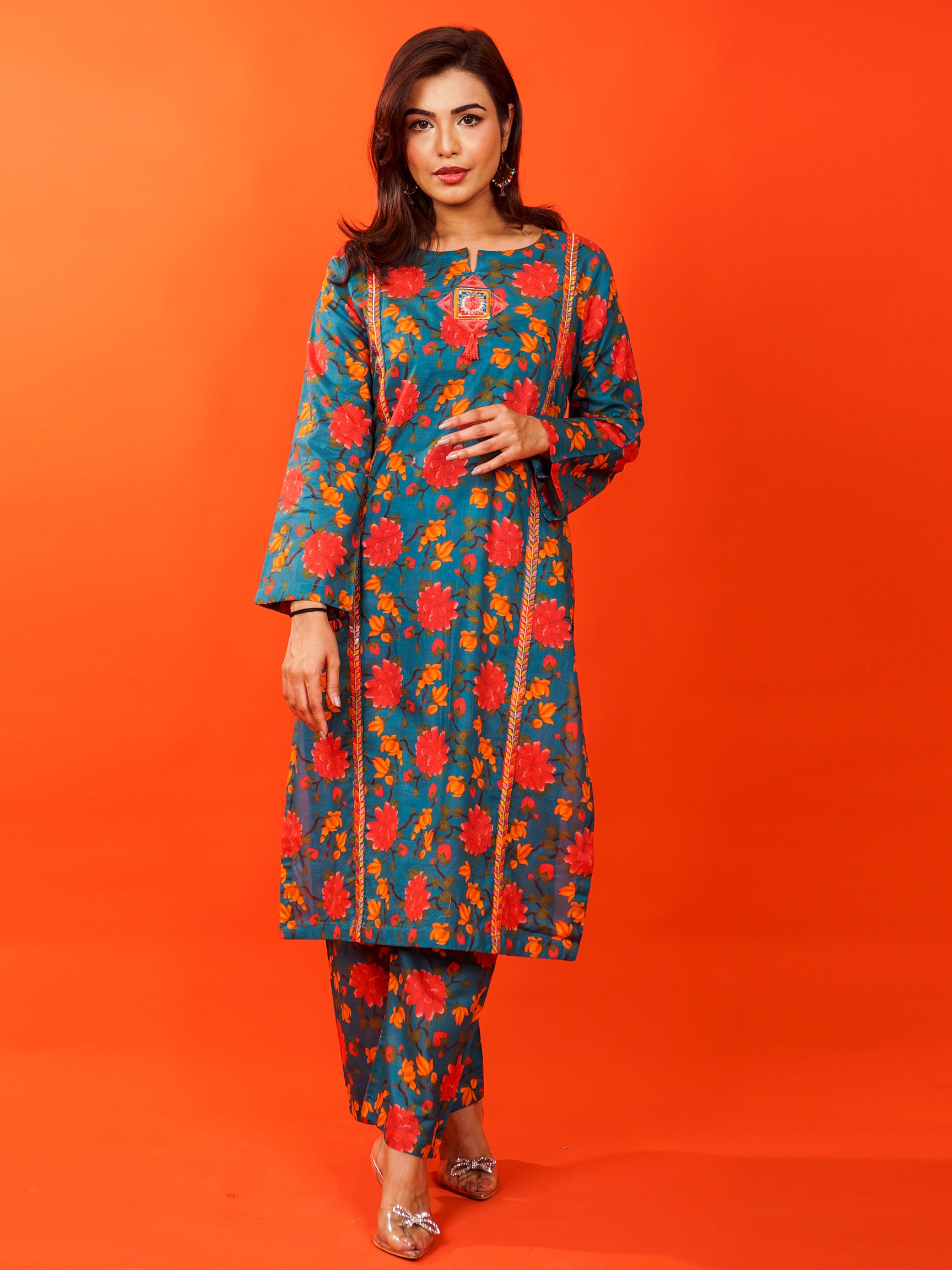 Blue Digital Printed Embroidered 2 pc - 54804