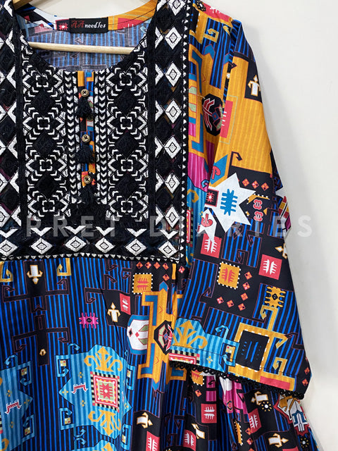Blue Printed Frock - 53025