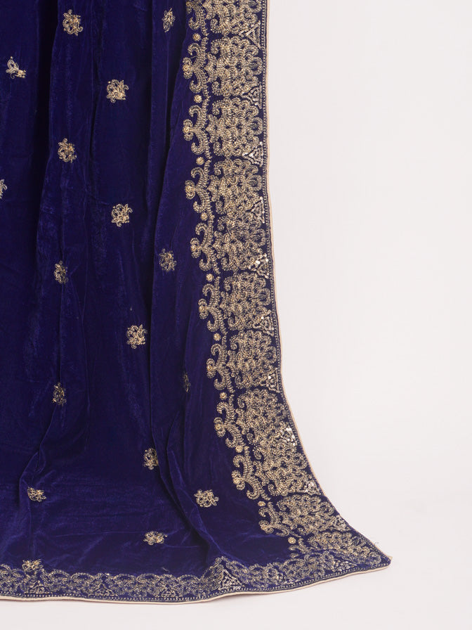 Blue Embroidered Velvet Shawl SHL - 2270