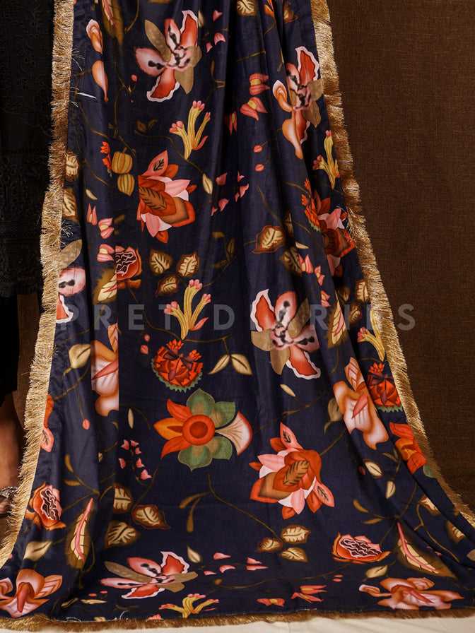 Blue Velvet Printed Shawl - V3078