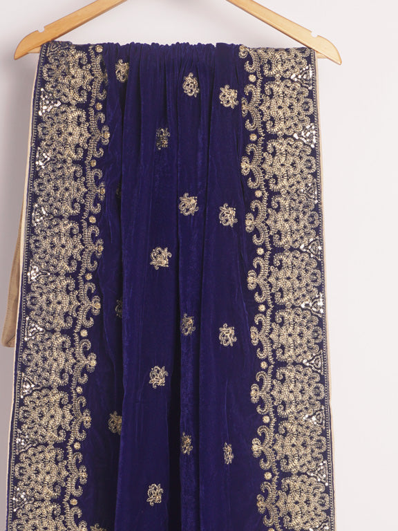 Blue Embroidered Velvet Shawl SHL - 2270