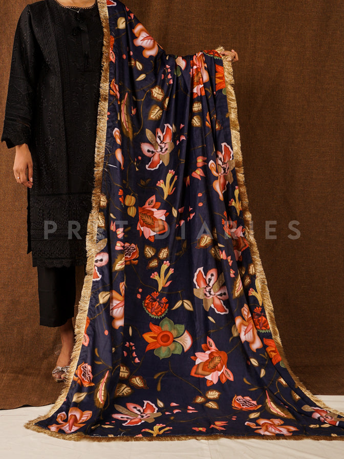 Blue Velvet Printed Shawl - V3078