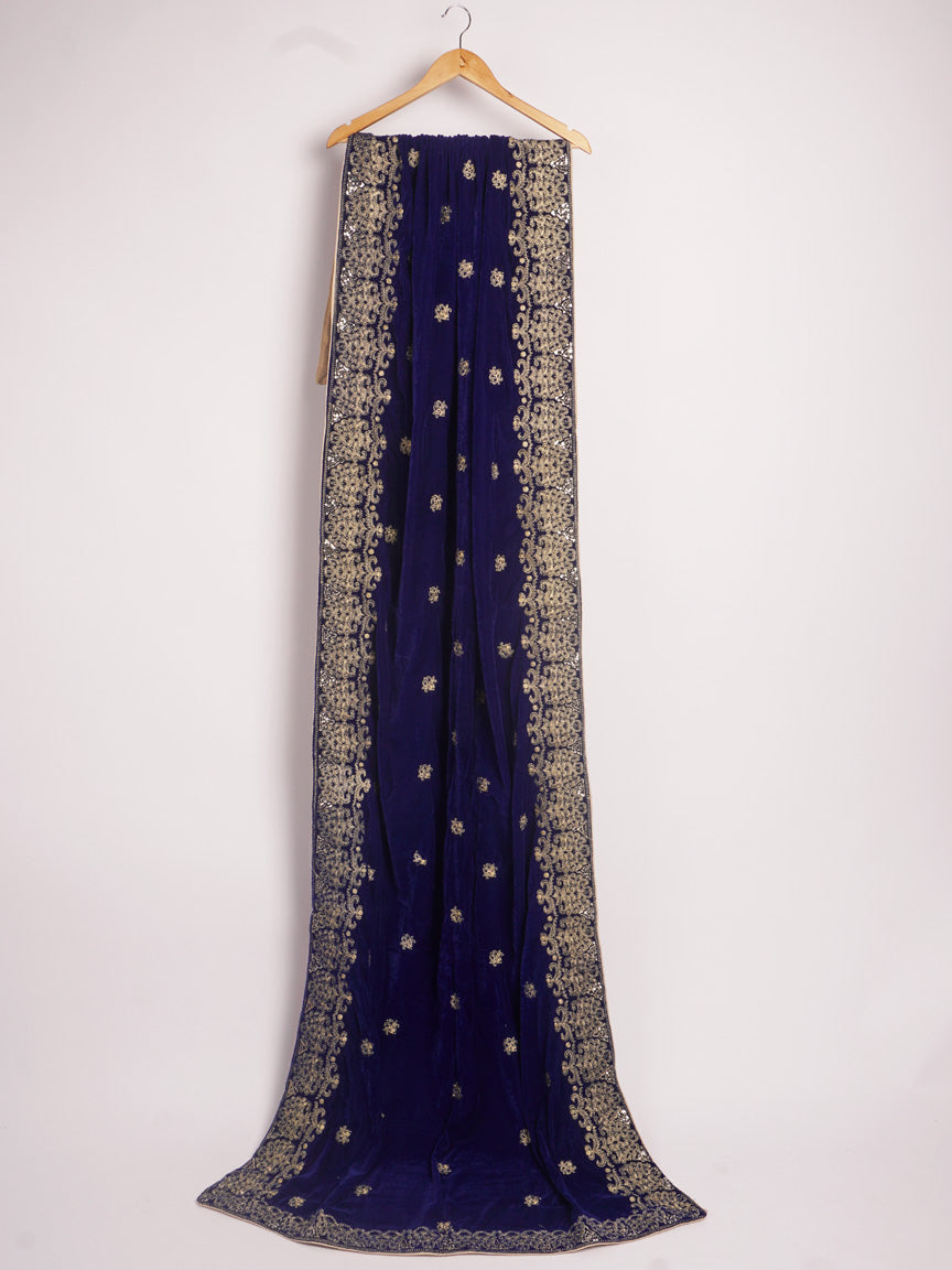 Blue Embroidered Velvet Shawl SHL - 2270