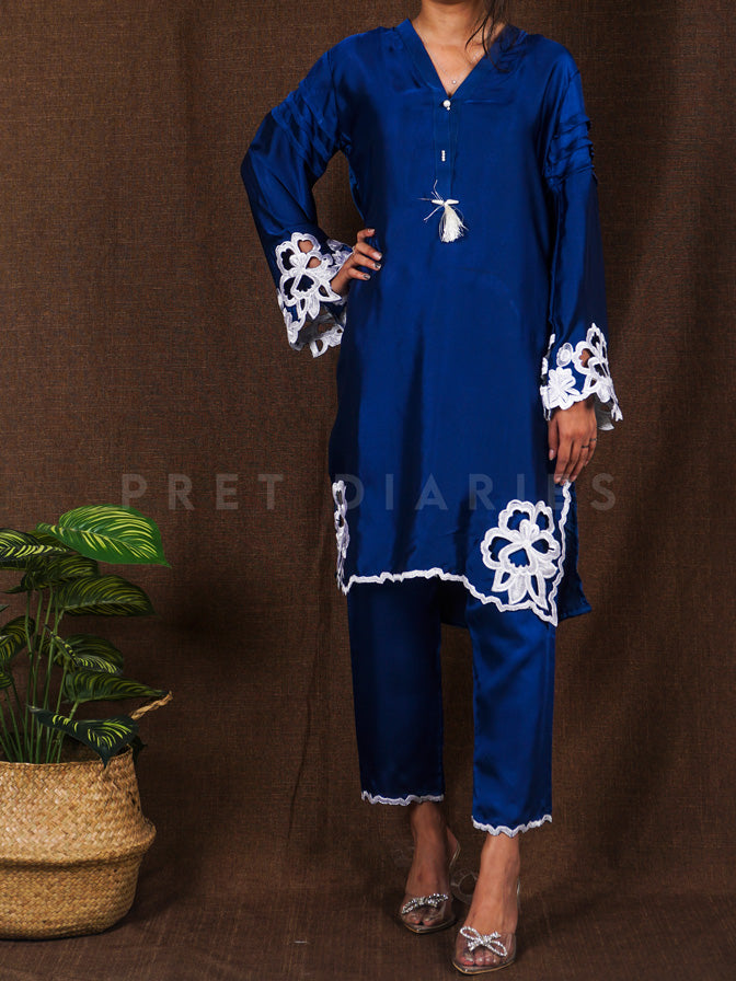 Blue Cutwork Silk 2 pc - 54857