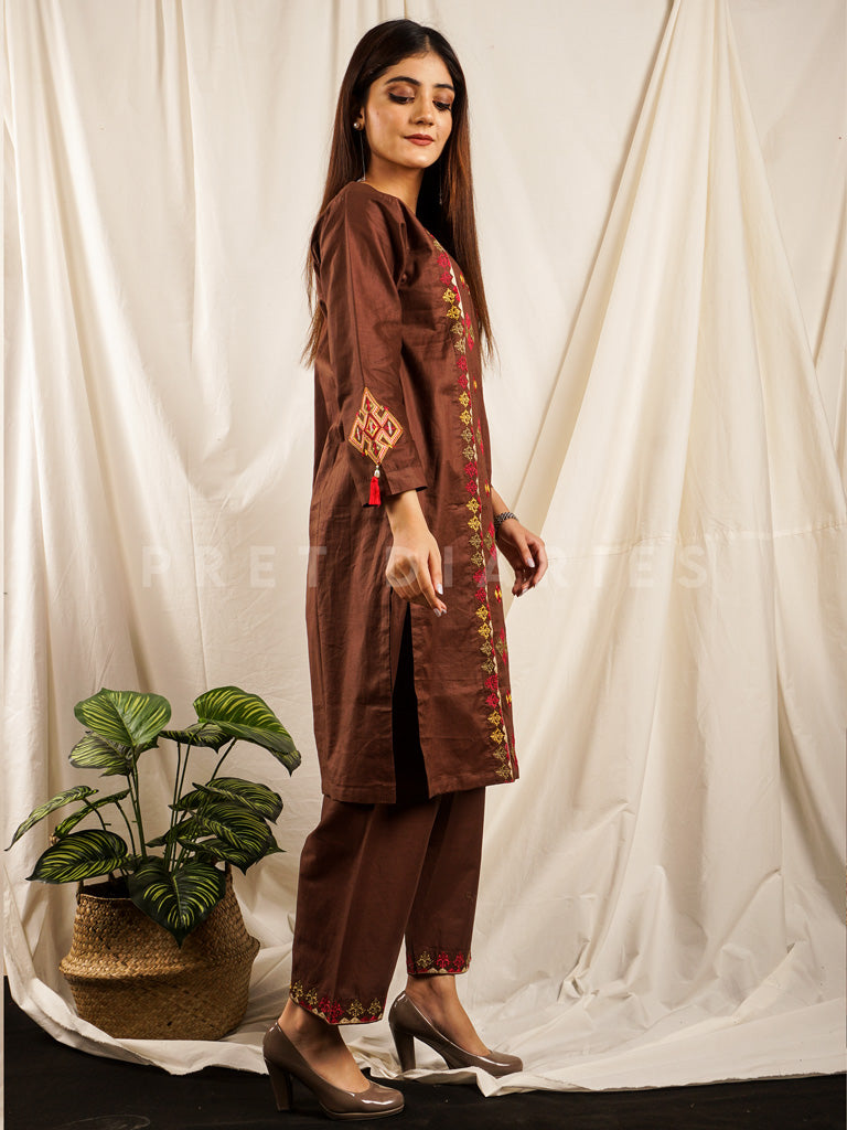 Brown Embroidered 2 pc - 54699