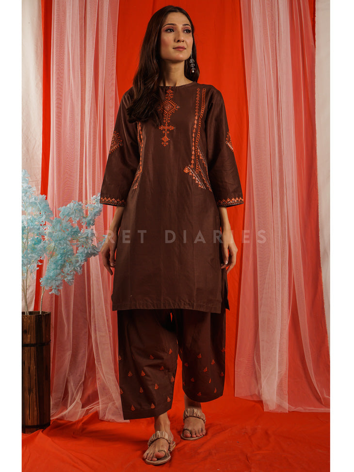 Brown Embroidered 2 pc - 54655