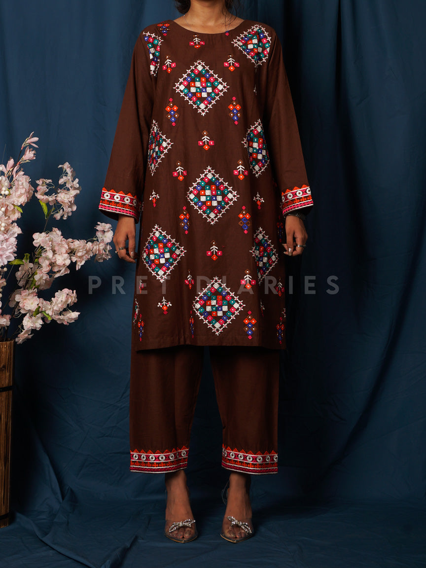 Brown Embroidered 2 pc - 54723