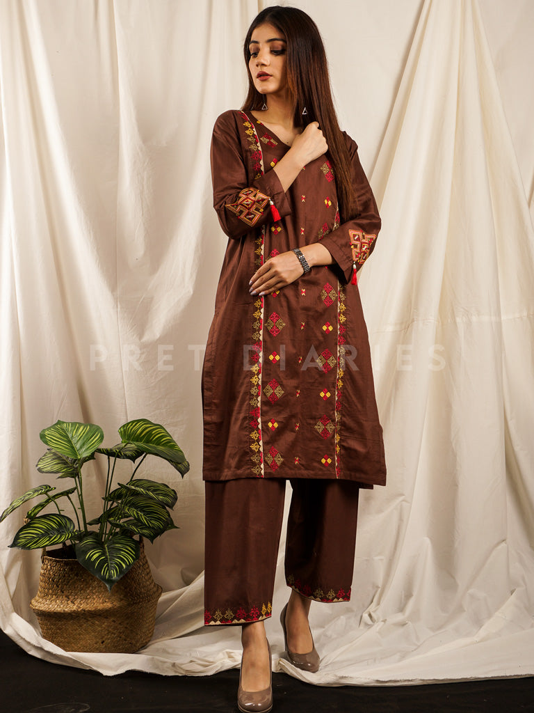 Brown Embroidered 2 pc - 54699