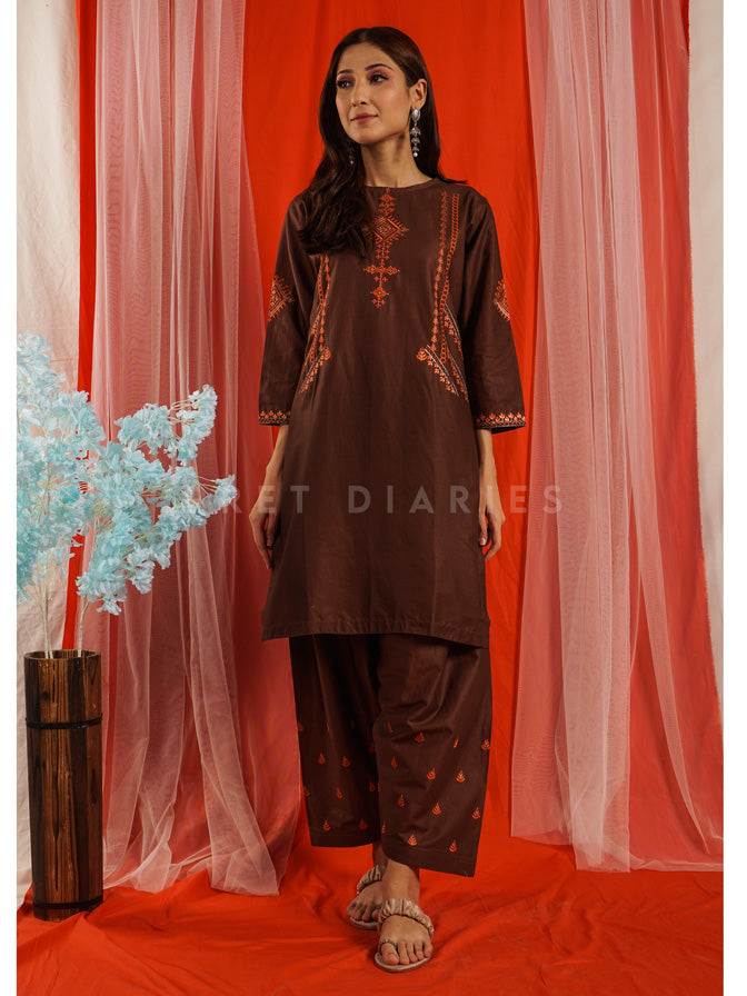 Brown Embroidered 2 pc - 54655